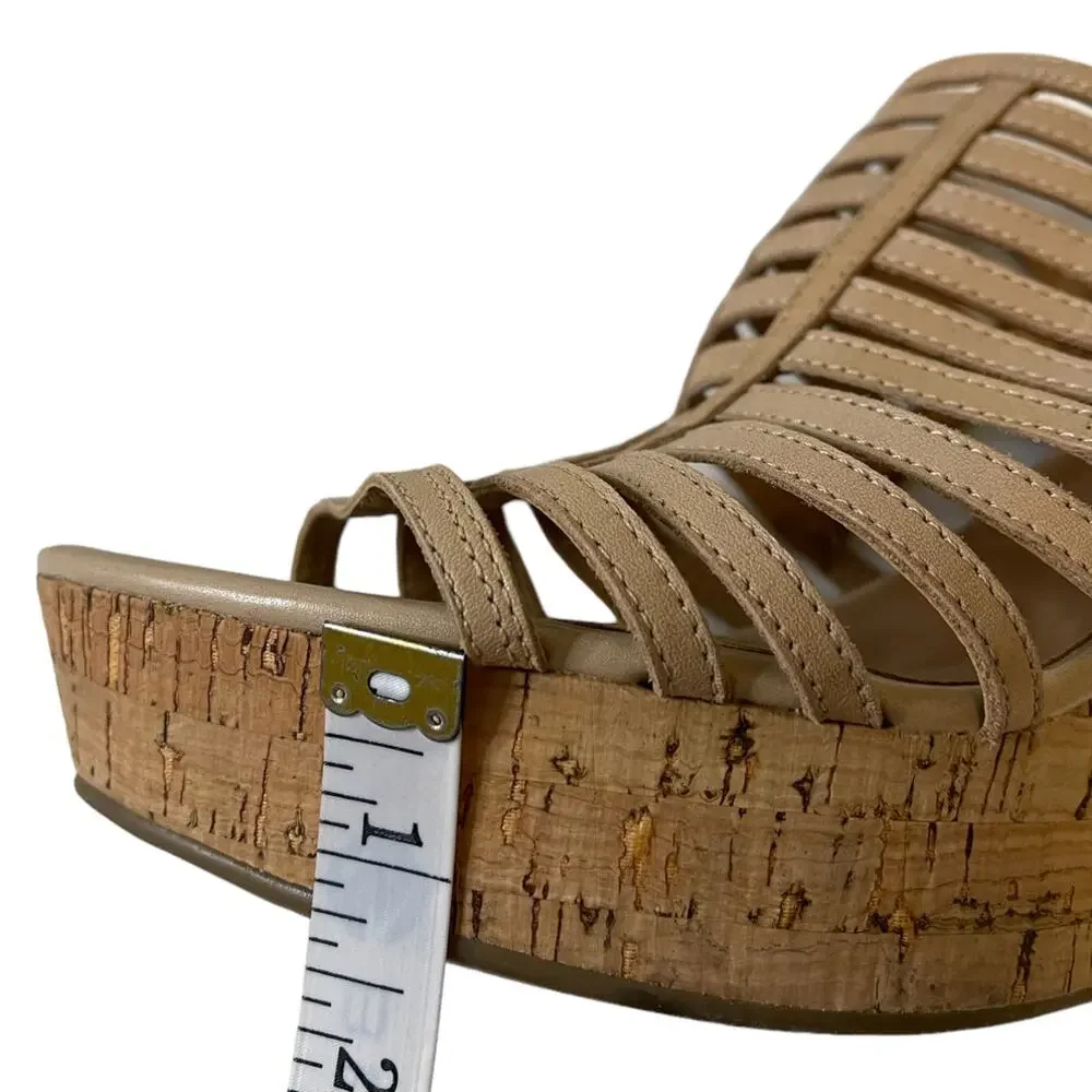 Franco Sarto Sombre Beige Leather Wedge Sandal Size 10